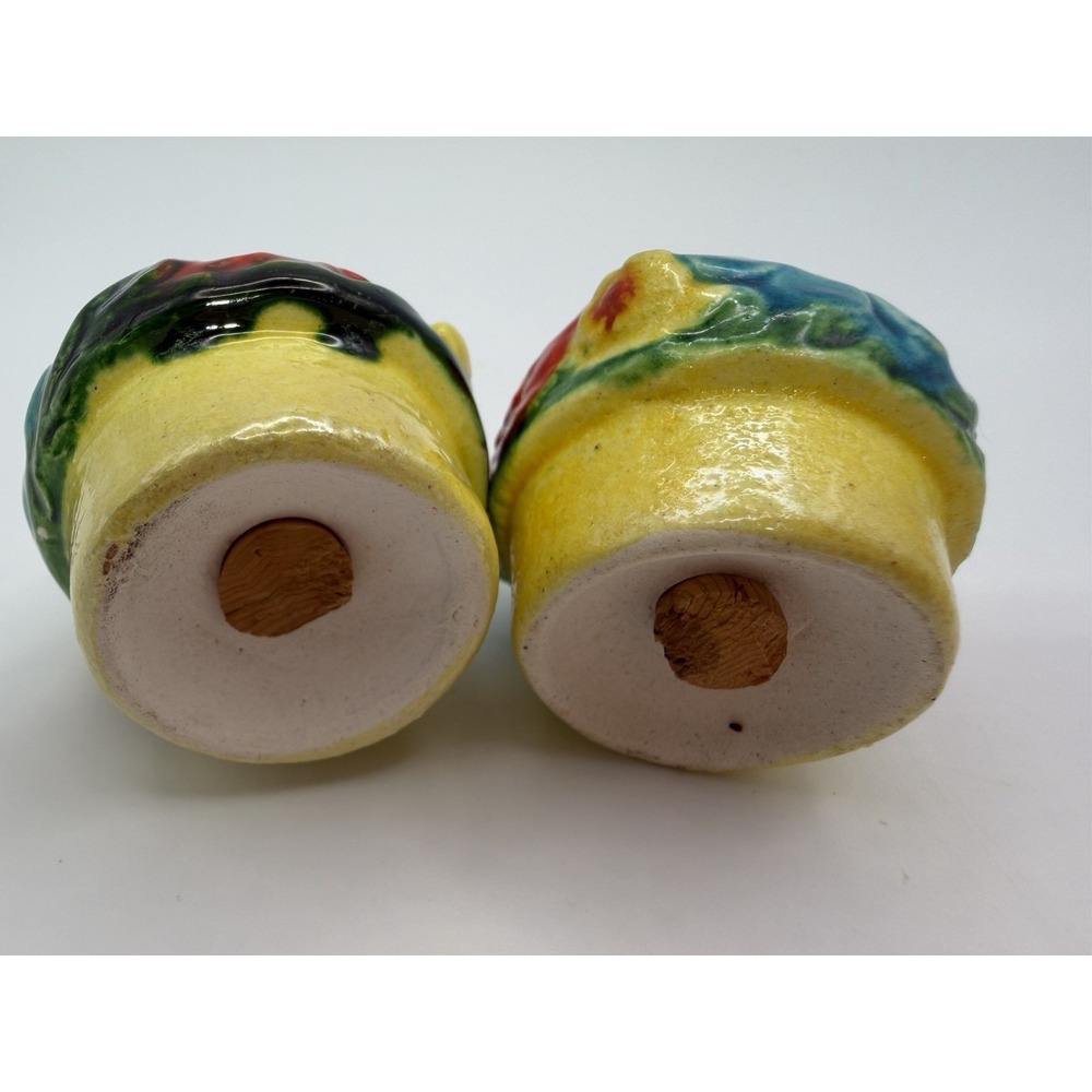 Vintage Salt & Pepper Shakers Ceramic Flowers In Basket Turquoise Yellow Red - Picture 6 of 10